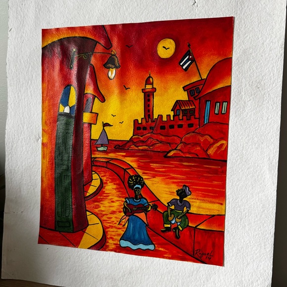 Vibrant Red and Blue Cuban Art Print - Picture 3 of 4